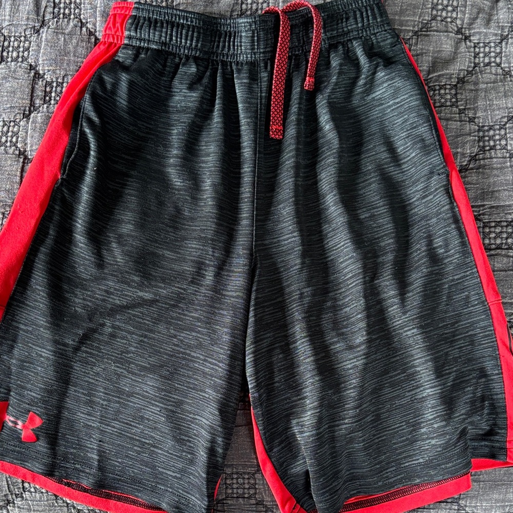Under Armour Black Shorts with Red Trim - Kids Athletic
